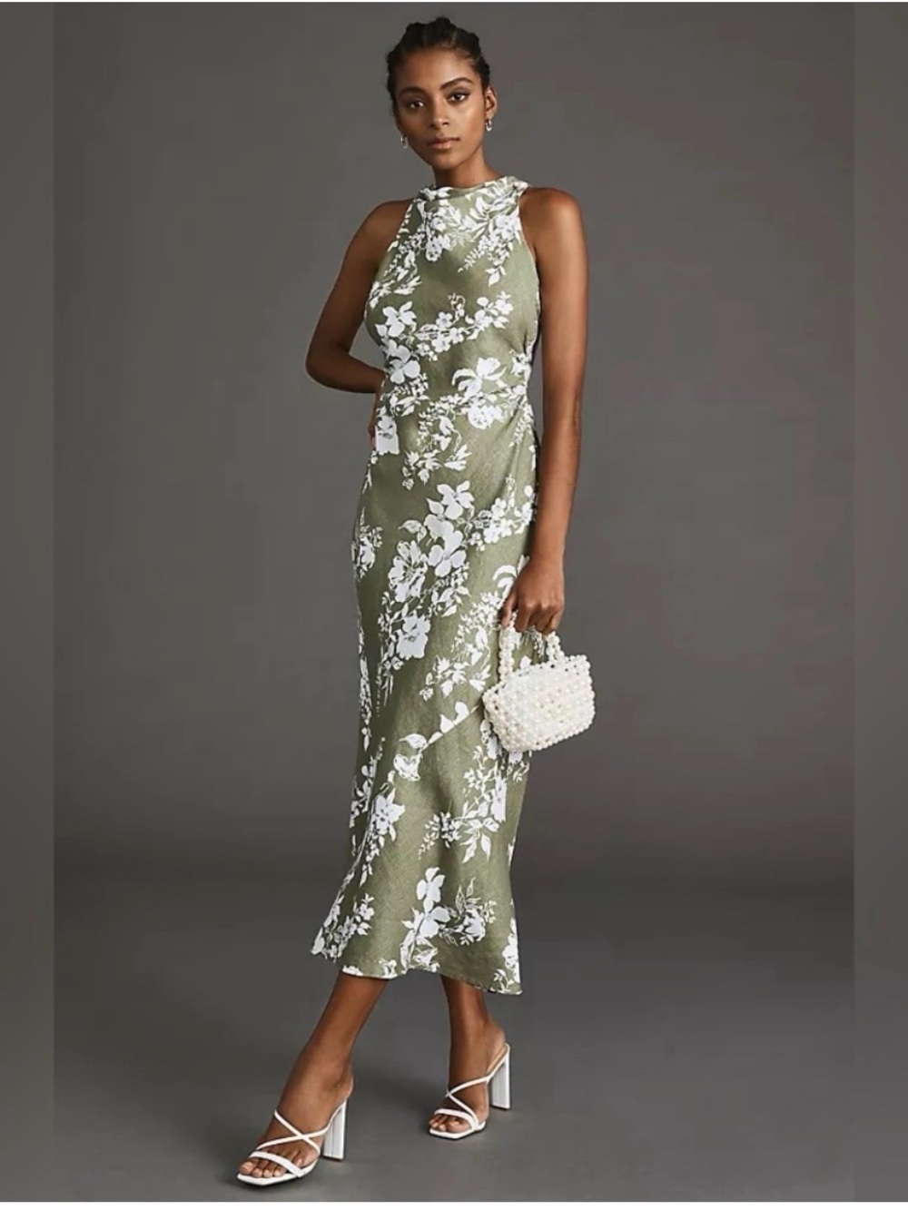 Reformation Olive Green & White Floral Linen Maxi Dress - brand new never worn!
